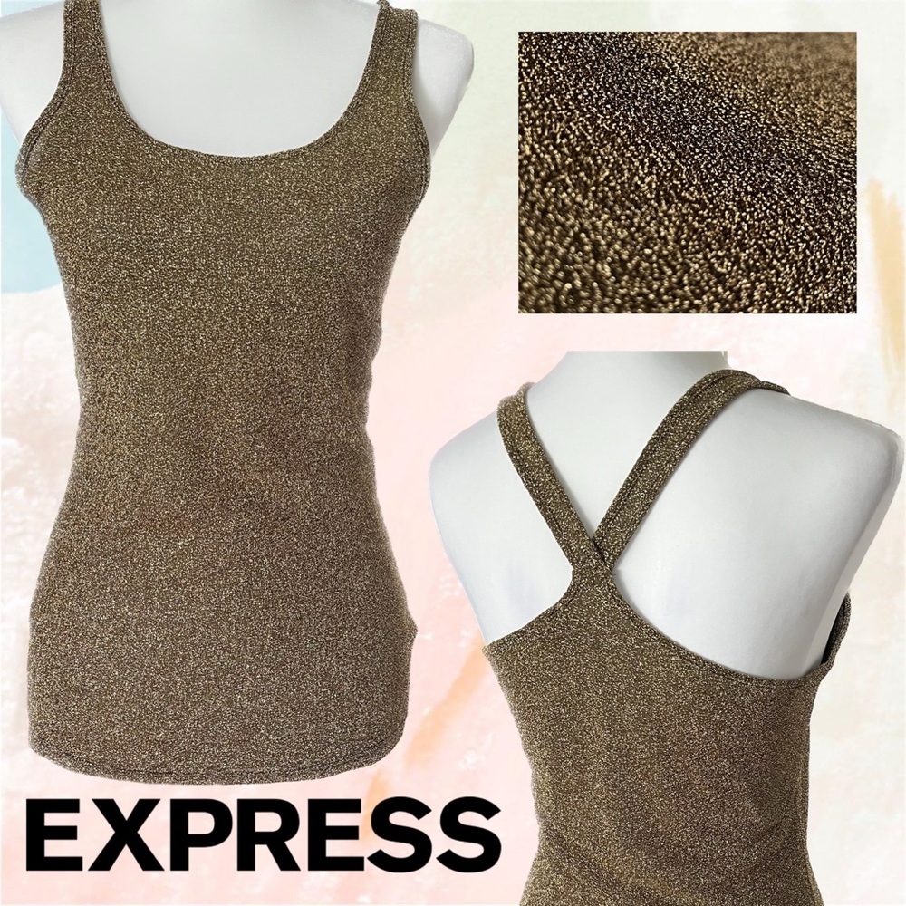 📌SOLD📌 Express Gold Metallic Cross Back Tank Top Sz Small Petite - Picture 14 of 14
